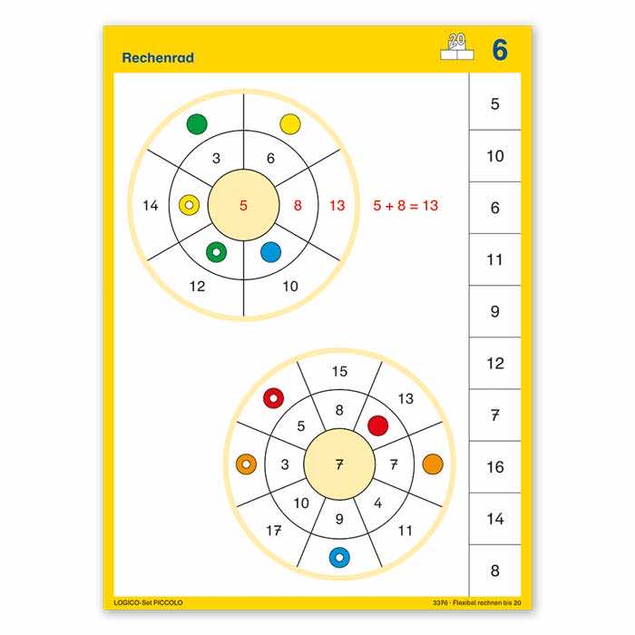 Flexibel rechnen bis 20 | Produktive Uebungsformate | LOGICO-Set PICCOLO | ab 1. Klasse | Beispielkarte „Rechenrad“ | 3376