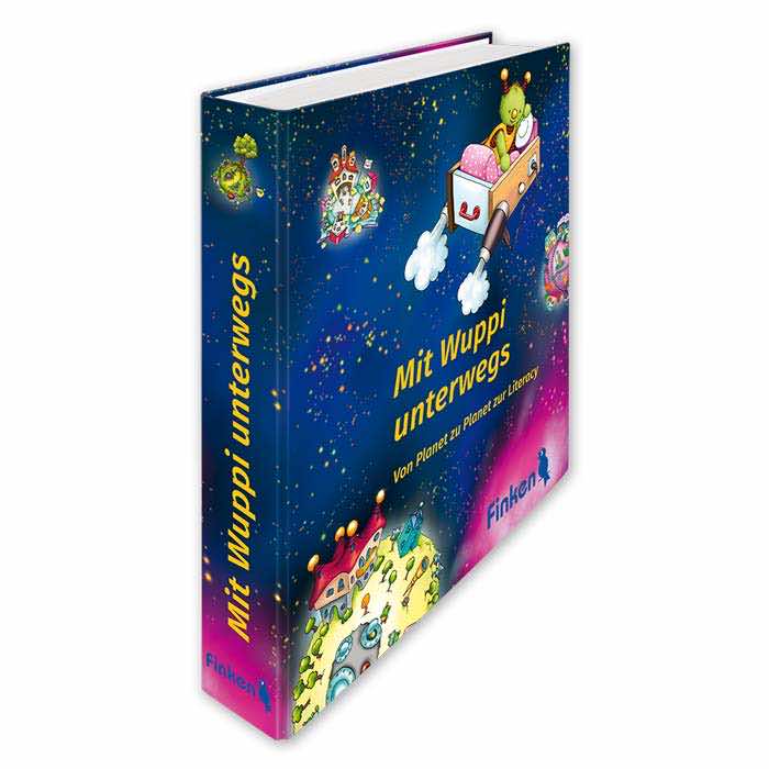 Bunter Materialordner "Mit Wuppi unterwegs"  | bunte kindliche Illustrationen des Weltalls mit Planeten