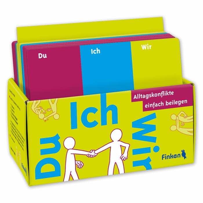 Du, Ich, Wir - Alltagskonflikte einfach beilegen Bunte Kartenbox mit "Du, Ich, Wir - Alltagskonflikte einfach beilegen" mit Zeichnung von Händeschütteln