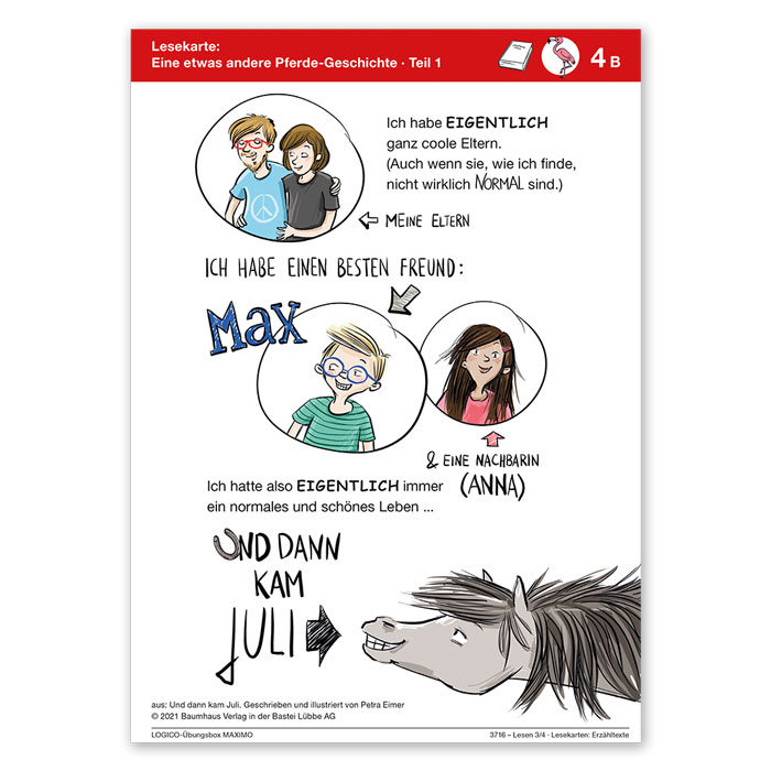 Lesen 3 und 4 | LOGICO-Uebungsbox MAXIMO | Lesekarte: Eine etwas andere Pferdegeschichte Teil 1 | 3716
