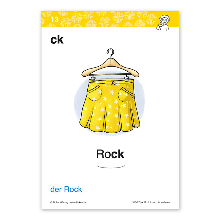 Vorderseite der Wortbildkarte zum Nomen „der Rock“ aus dem Materialpaket „Wortlaut“