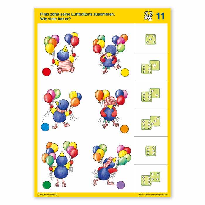 Zaehlen und vergleichen | LOGICO-Set PRIMO | ab 5 Jahren | Beispielkarte „Wie viele hat er?“ | 3238