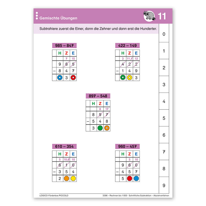 mathematik, subtraktion, arbeitsbuch, gitter, mehrstufig,