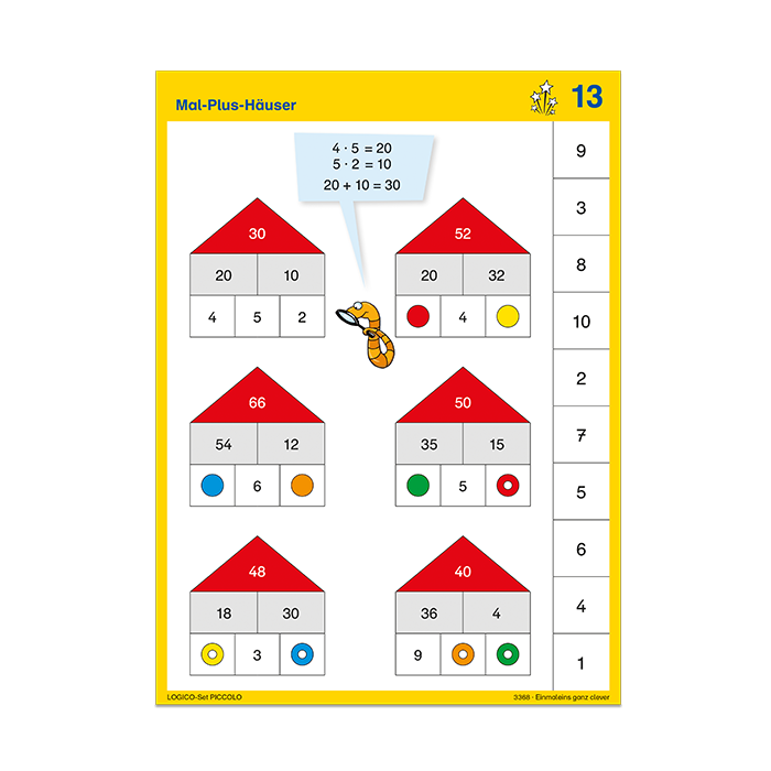 Einmaleins ganz clever | LOGICO-Set PICCOLO | ab 2. Klasse | Beispielkarte „Mal-Plus-Haeuser“ | 3368