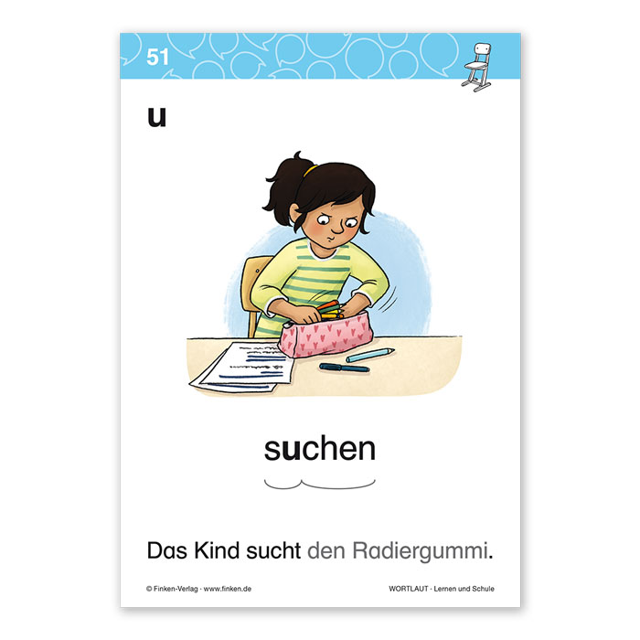 Vorderseite Wortbildkarte zum Verb „suchen“ aus dem Materialpaket „Wortlaut“