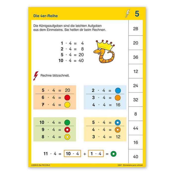 Einmaleins ganz schnell | LOGICO-Set PICCOLO | ab 2. Klasse | Beispielkarte „Die 4er-Reihe“ | 3367