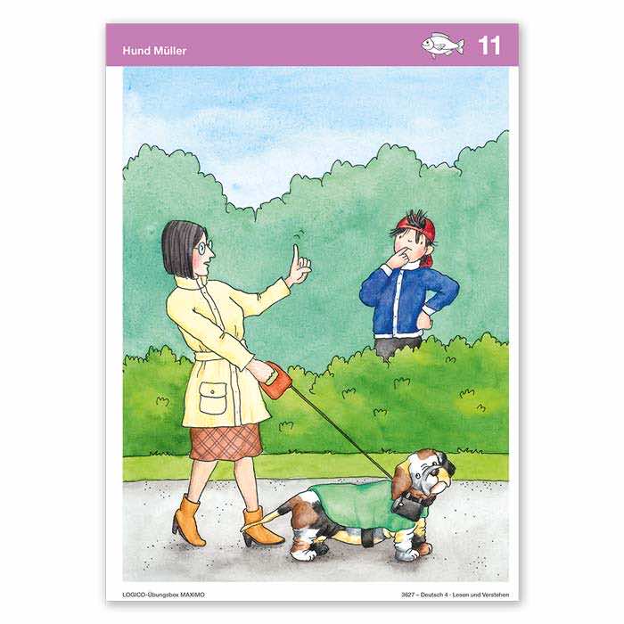 Deutsch 4 | LOGICO-Uebungsbox MAXIMO | Beispielkarte Hund Mueller | 3627