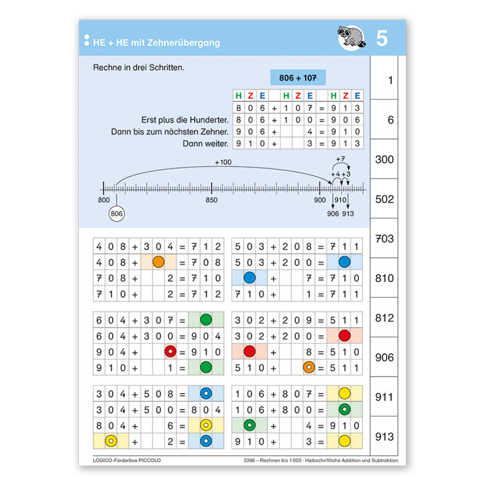 Hunderter, Zehnerübergang, Additionsaufgabe, Schülerhilfe, Mathematikübungsblatt,