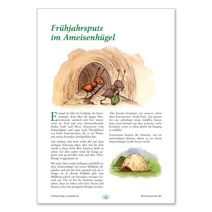 Mit Fred durch das Jahr | Experimentieren im Kindergarten | Ordner | Impulskarte „Fruehjahrsputz im Ameisenhuegel“ Vorderseite | 1076