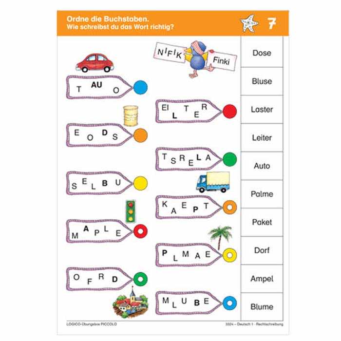 Deutsch 1 | LOGICO-Uebungsbox PICCOLO | Beispielkarte Ordne die Buchstaben | 3324