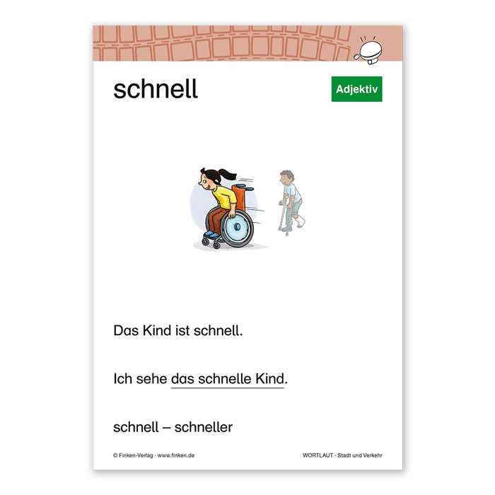 Rückseite Wortbildkarte zum Adjektiv „schnell“ aus dem Materialpaket „Wortlaut“