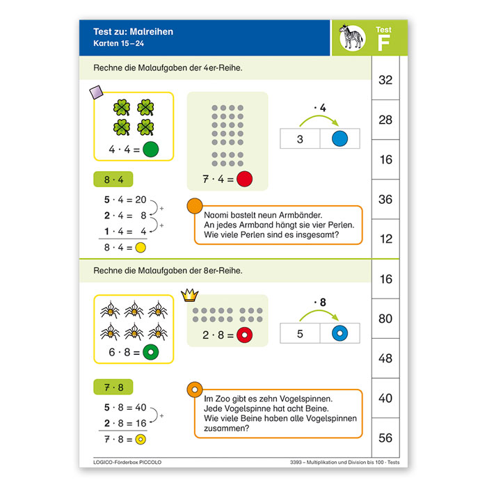 Multiplikation und Division bis 100 | LOGICO Foerderbox PICCOLO | Testkarte Malreihen | 3393 Multiplikation und Division bis 100 | LOGICO Foerderbox PICCOLO | Testkarte Malreihen | 3393