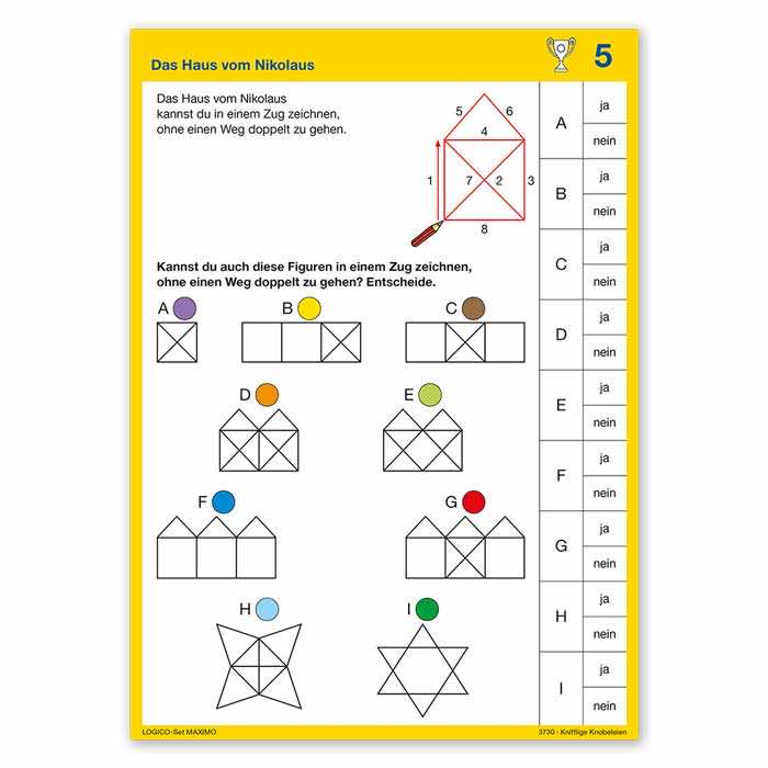 Knifflige Knobeleien | Mathe fuer Asse | LOGICO-Set MAXIMO | ab 3. Klasse | Beispielkarte „Das Haus vom Nikolaus“ | 3730 Knifflige Knobeleien | Mathe fuer Asse | LOGICO-Set MAXIMO | ab 3. Klasse | Beispielkarte „Das Haus vom Nikolaus“ | 3730