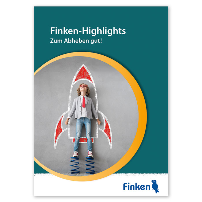 Werbeplakat, Finken-Highlights, Kind, Raketenmotiv, Sprungfedern,