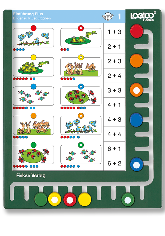 LOGICO-PICCOLO-Rahmen gruen mit 10 farbigen Knoepfen LOGICO-PICCOLO-Rahmen gruen mit 10 farbigen Knoepfen