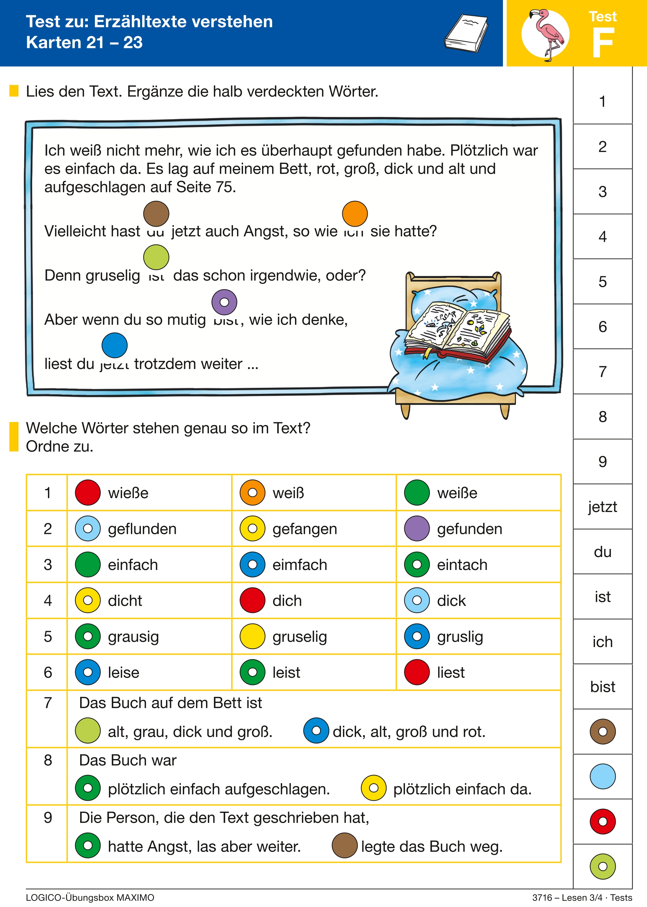 Testkarte aus der LOGICO Übungsbox Lesen 3/4