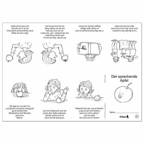 Bunterkunte Welt | Finkenminis Kopiervorlagen-Heft für 28 Faltbuechlein |Beispielseite Der sprechende Apfel| 1556