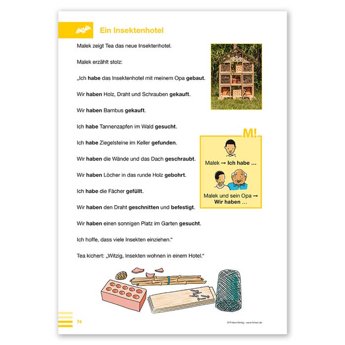 Einfach so! Sprachfoerderung für den Regelunterricht ab Klasse 4 | Hoer-Lese-Buch Beispielseite Insektenhotel | 3077