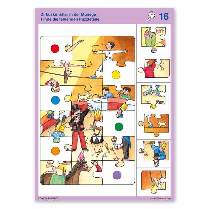Wahrnehmung | LOGICO-Set PRIMO | ab 5 Jahren | Beispielkarte „Finde die fehlenden Puzzleteile“ | 3245