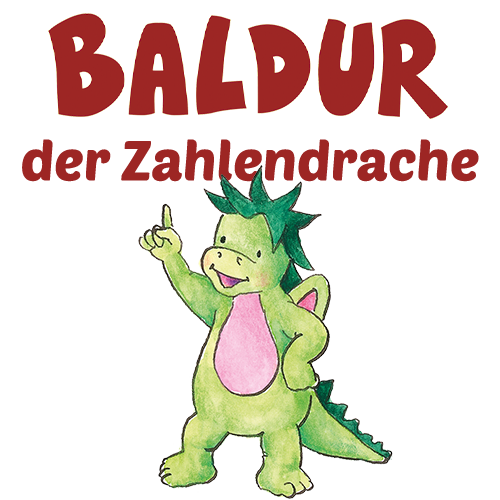 Farbige Illustration froehlicher kleiner gruener Drache mit erhobenem Zeigefinger