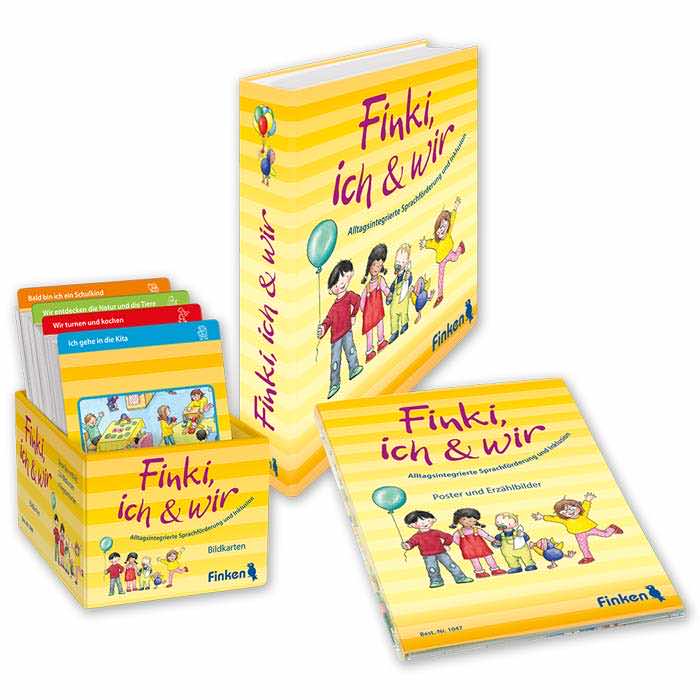 Materialpaket "Finki, ich & wir" zur Sprachförderung in der Kita Materialpaket "Finki, ich & wir" |Ordner, Bildkarten-Box, Sammelmappe mit Postern