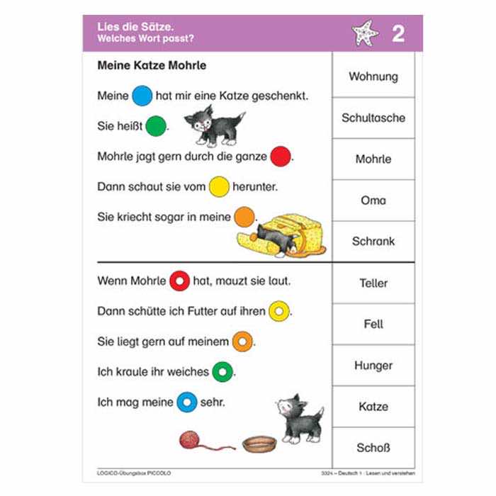 Deutsch 1 | LOGICO-Uebungsbox PICCOLO | Beispielkarte Welches Wort passt? | 3324