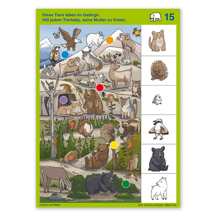 Suchen und finden – Wilde Tiere | LOGICO-Set PRIMO |ab 5 Jahren |Beispielkarte „Das passende Tierbaby finden“ | 3270