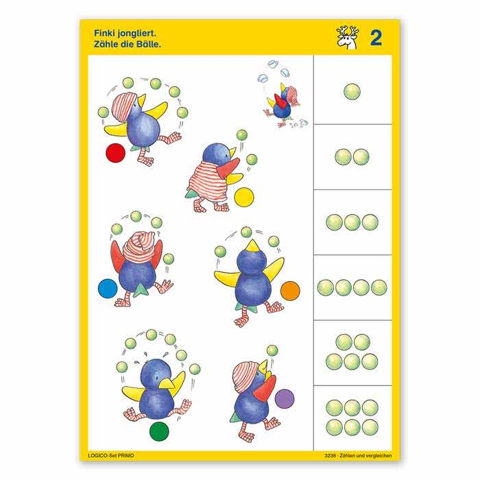 Zaehlen und vergleichen | LOGICO-Set PRIMO | ab 5 Jahren | Beispielkarte „Zaehle die Baelle.“ | 3238