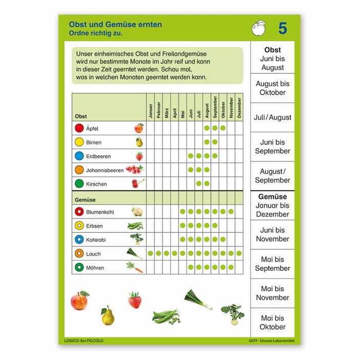 Unsere Lebensmittel | LOGICO-Set PICCOLO | ab 2. Klasse | Beispielkarte „Obst und Gemuese ernten“ | 3377