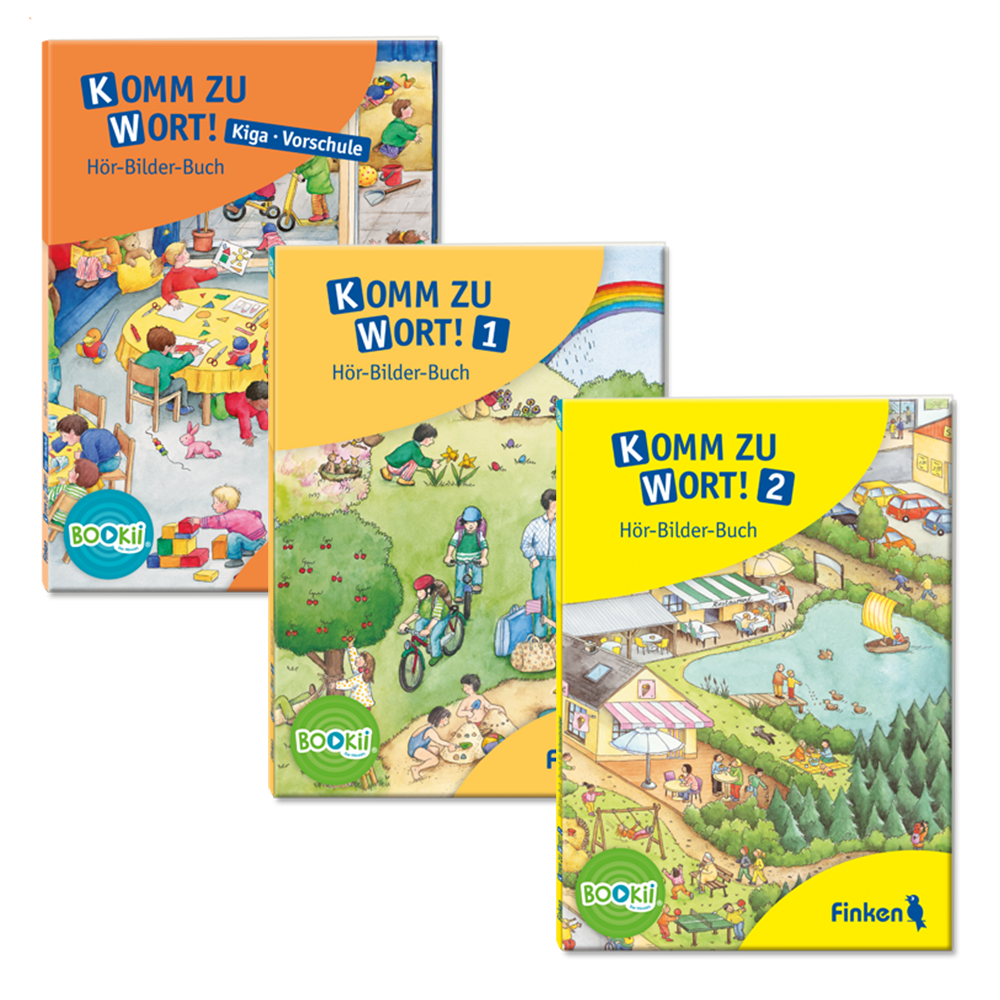 Komm zu Wort! Hör-Bilder-Bücher Abbildungen der drei Hoer-Bilder-Buecher aus der Reihe Komm zu Wort