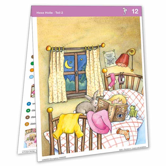 Deutsch 3 | LOGICO-Uebungsbox MAXIMO | Klappkarte Hexe Holle | 3626