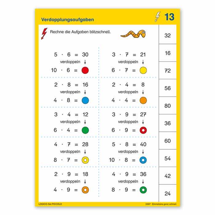 Einmaleins ganz schnell | LOGICO-Set PICCOLO | ab 2. Klasse | Beispielkarte „Verdopplungsaufgaben“ | 3367
