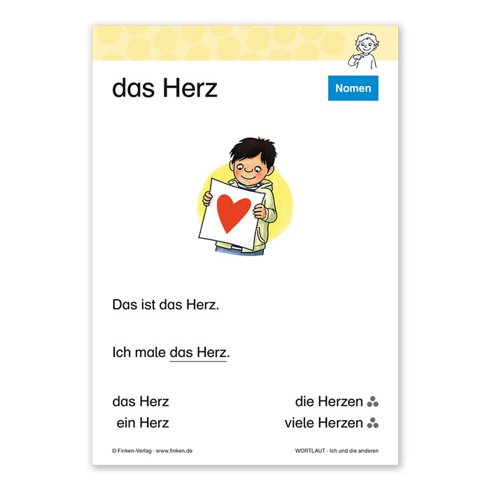 Rückseite der Wortbildkarte zum Nomen „das Herz“ aus dem Materialpaket „Wortlaut“
