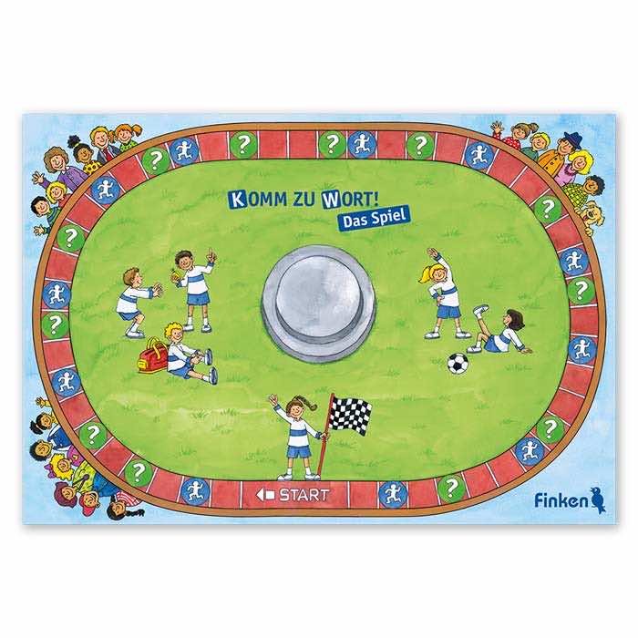 Bunt illustrierter Spielplan (Rückseite) aus der Spielesammlung Komm zu Wort! Das Spiel