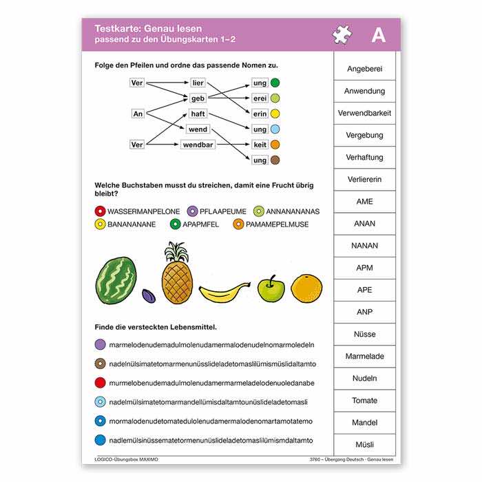 Uebergang Deutsch - Testen und wiederholen | LOGICO-Uebungsbox MAXIMO | Testkarte Genau lesen | 3760 Uebergang Deutsch - Testen und wiederholen | LOGICO-Uebungsbox MAXIMO | Testkarte Genau lesen | 3760