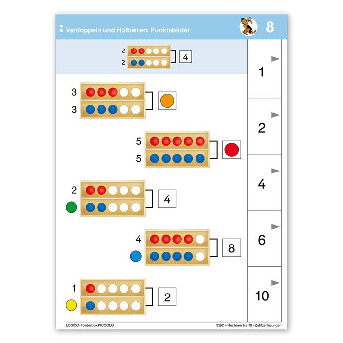 Rechnen bis 10 | LOGICO Foerderbox PICCOLO | Beispielkarte Verdoppeln und halbieren | 3362