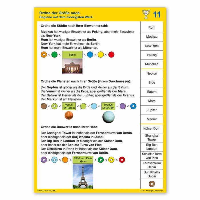 Knifflige Knobeleien | Mathe fuer Asse | LOGICO-Set MAXIMO | ab 3. Klasse | Beispielkarte „Ordne der Groesse nach“ | 3730 Knifflige Knobeleien | Mathe fuer Asse | LOGICO-Set MAXIMO | ab 3. Klasse | Beispielkarte „Ordne der Groesse nach“ | 3730