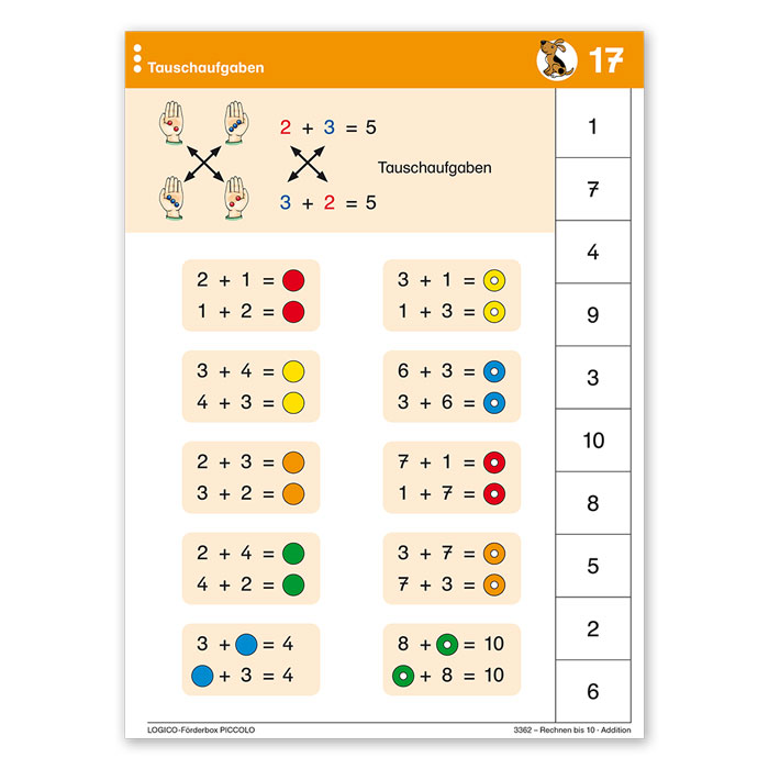 Rechnen bis 10 | LOGICO Foerderbox PICCOLO | Beispielkarte Tauschaufgaben | 3362