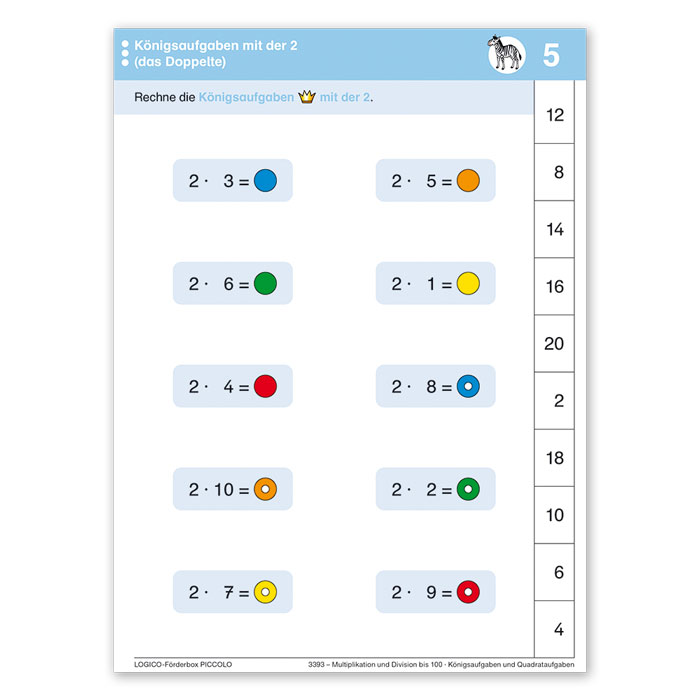 Multiplikation und Division bis 100 | LOGICO Foerderbox PICCOLO | Koenigsaufgaben mit der 2 | 3393 Multiplikation und Division bis 100 | LOGICO Foerderbox PICCOLO | Koenigsaufgaben mit der 2 | 3393