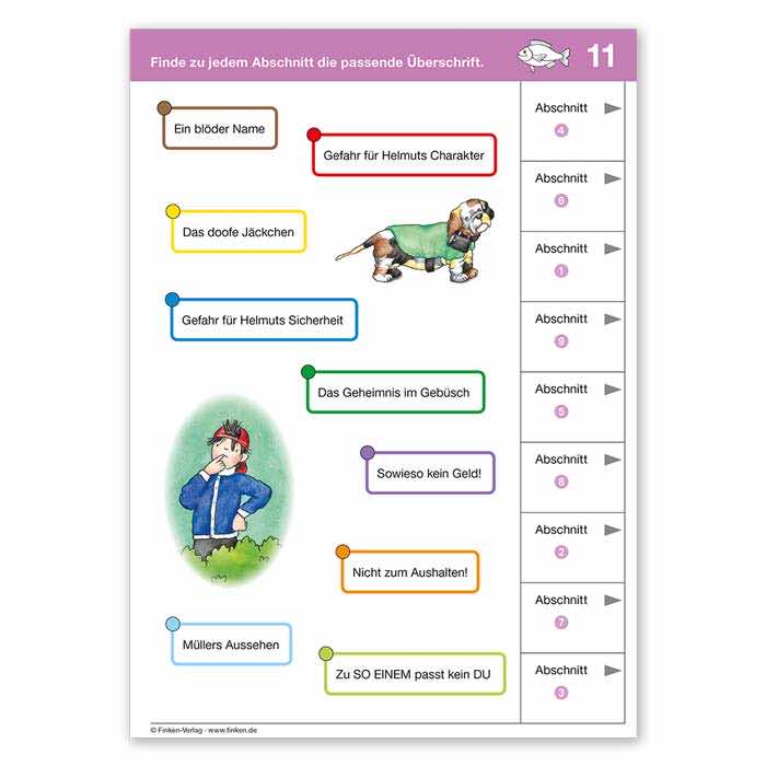 Deutsch 4 | LOGICO-Uebungsbox MAXIMO | Beispielkarte Hund Mueller Finde zu jedem Abschnitt die passende Ueberschrift | 3627 Deutsch 4 | LOGICO-Uebungsbox MAXIMO | Beispielkarte Hund Mueller Finde zu jedem Abschnitt die passende Ueberschrift | 3627