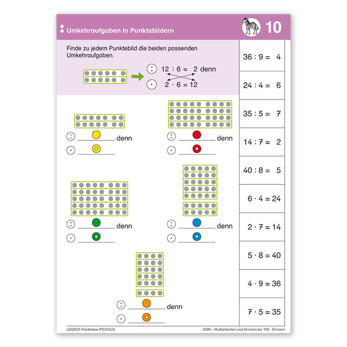 Multiplikation und Division bis 100 | LOGICO Foerderbox PICCOLO | Umkehraufgaben in Punktebildern | 3393 Multiplikation und Division bis 100 | LOGICO Foerderbox PICCOLO | Umkehraufgaben in Punktebildern | 3393
