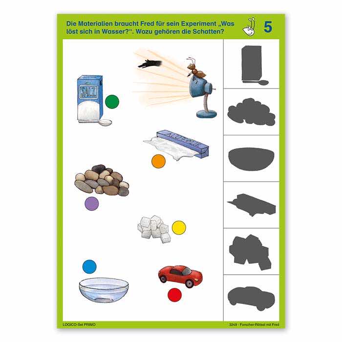 Forscher-Raetsel mit Fred | LOGICO-Set PRIMO | ab 5 Jahren | Beispielkarte „Wozu gehoeren die Schatten?“ | 3249 Forscher-Raetsel mit Fred | LOGICO-Set PRIMO | ab 5 Jahren | Beispielkarte „Wozu gehoeren die Schatten?“ | 3249